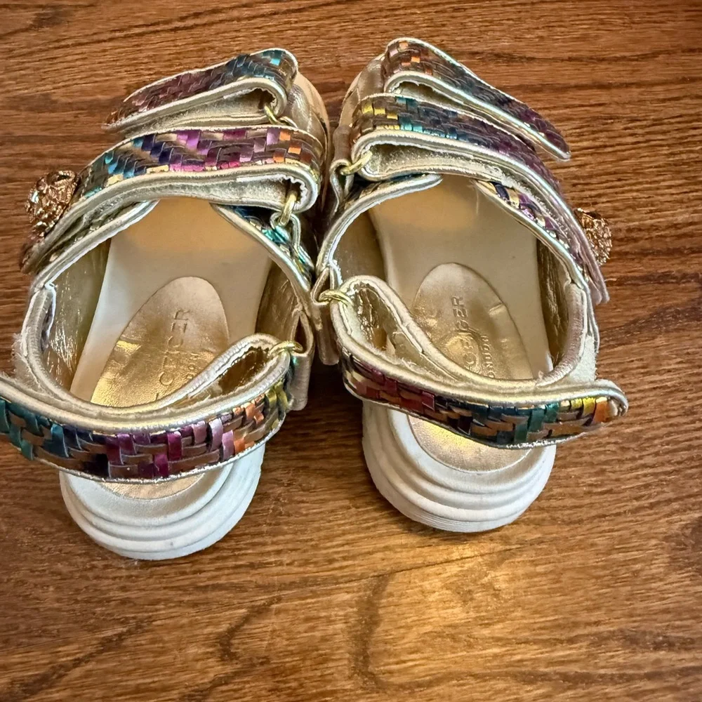 Kids Multicolor Woven Metallic Sandals - Gold Accent